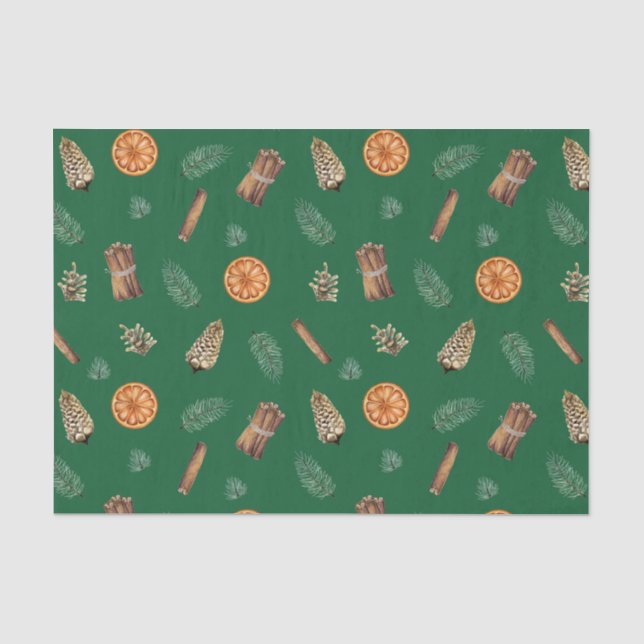 Papel De Seda Castanhas de Laranja de Natal, pinheiro, Pinecones (Frente )