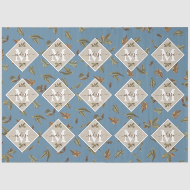 Papel De Seda Castanho Russo Azulado Deixa Monograma (Frente )