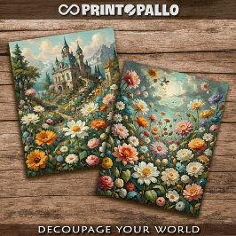Papel De Seda Castelo alpino com prados floridos