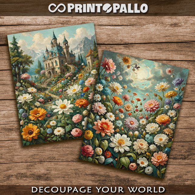 Papel De Seda Castelo alpino com prados floridos (Criador carregado)