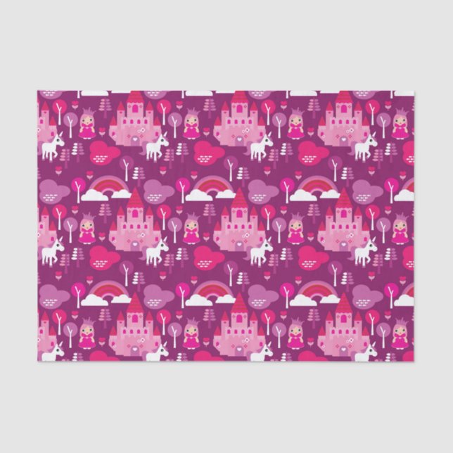 Papel De Seda castelo da princesa e arco-íris do unicórnio (Frente )