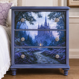Papel De Seda Castelo de Fantasia Gótica Azul com Portão Brilhan