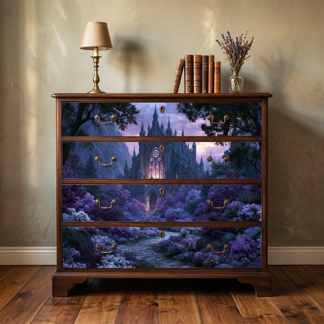 Papel De Seda Castelo de Fantasia Gótica com Flores Roxas Decoup (Criador carregado)