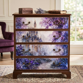Papel De Seda Castelo Fantasia em Decoupage com Aquarela Roxa