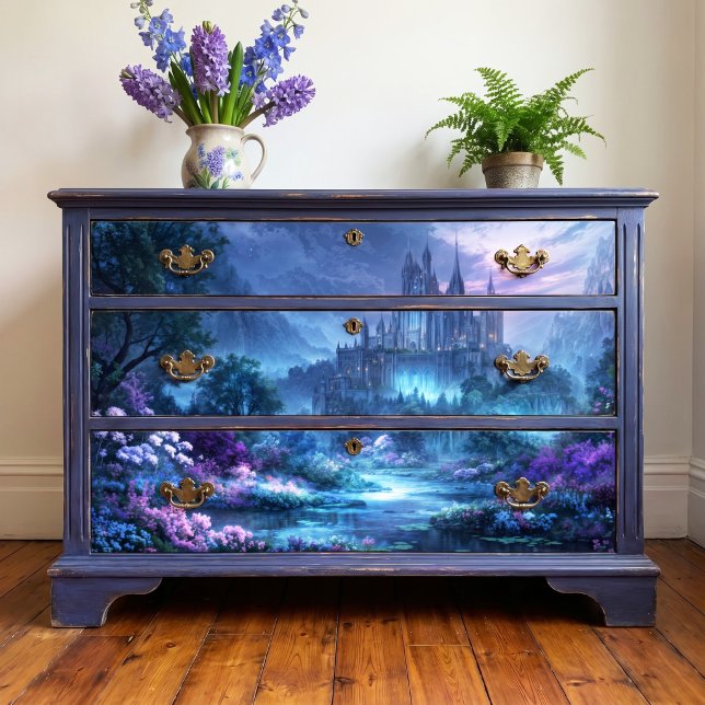 Papel De Seda Castelo Gótico Floral Roxo Enevoado Decoupage (Criador carregado)