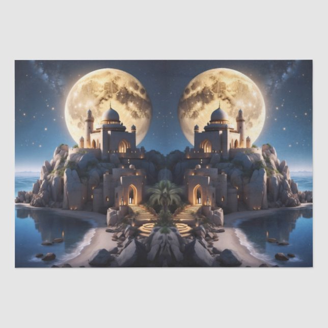 Papel De Seda Castelo Islâmico sentado sobre uma montanha (Frente )