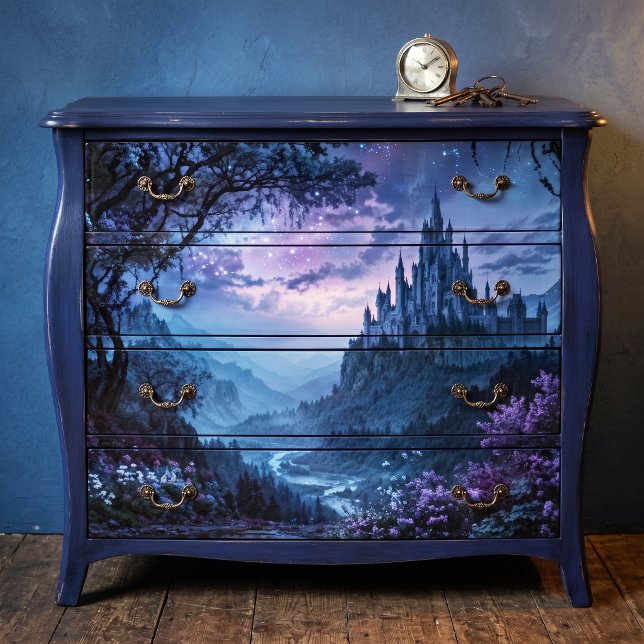Papel De Seda Castelo Val Floral Roxo Estrelado Gótico (Criador carregado)