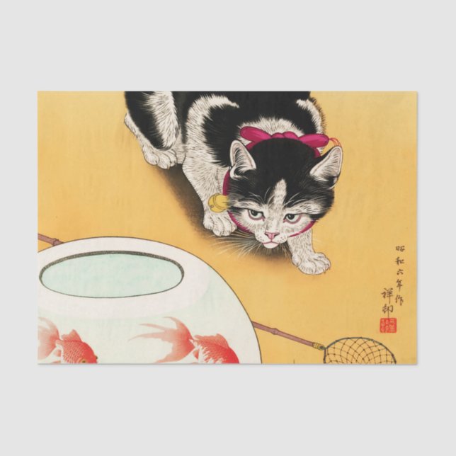 Papel De Seda Cat and Goldfish by Ohara Koson (Frente )