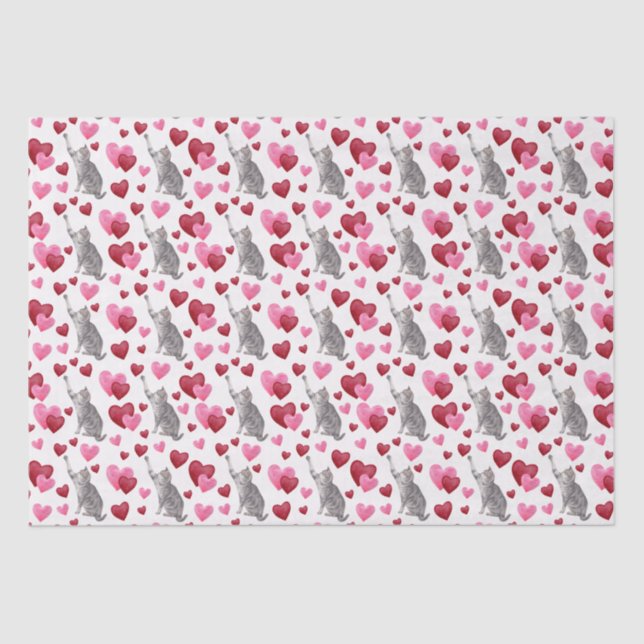 Papel De Seda Cat Hearts Valentine's Tissue Paper (Frente )