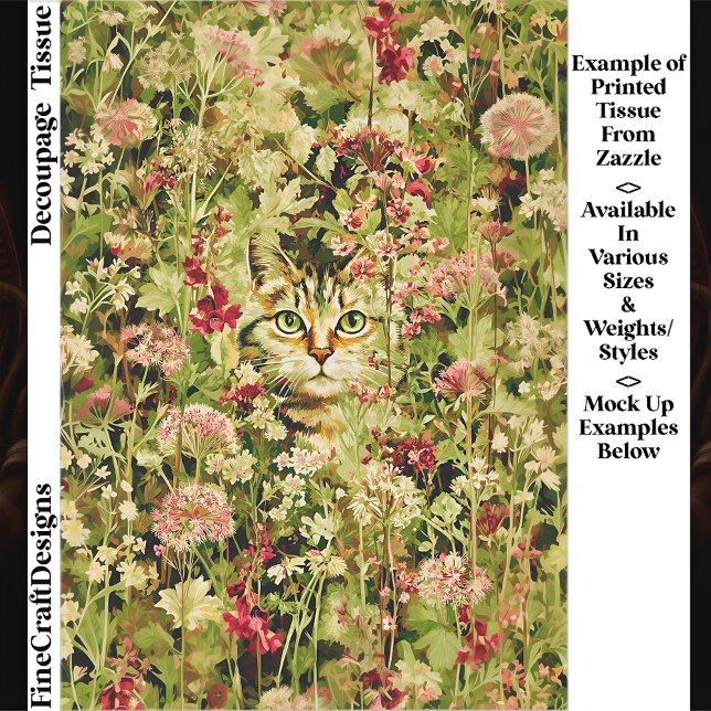 Papel De Seda Cat Hidden in a Wildflower Meadow EX3 Decoupage (Criador carregado)