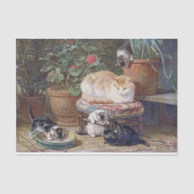 Papel De Seda Cat & Kittens ・ Henriette Ronner-Knip (1821-1909) (Frente )