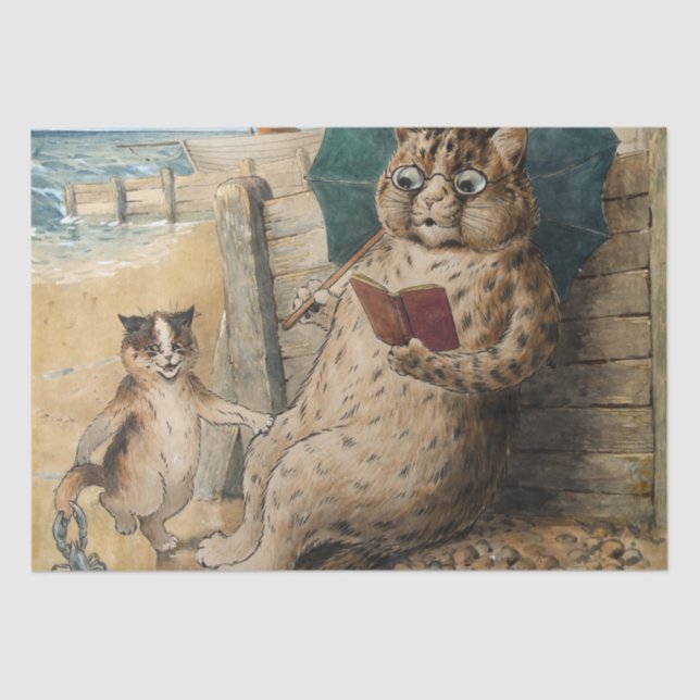 Papel De Seda Cat Lendo um Livro de Louis Wain (Frente )