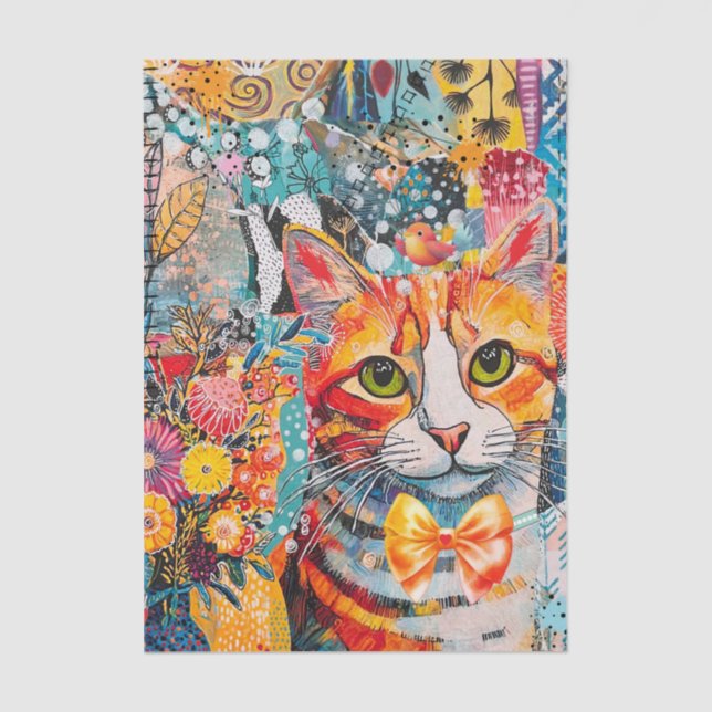 Papel De Seda Cat Mixed Mixed Paper Collage (Frente )