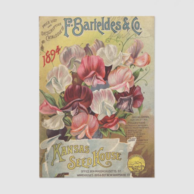 Papel De Seda Catálogo de Sementes Antigo F. Barteldes & Co 1894 (Frente )