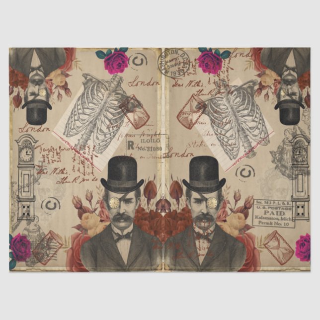 Papel De Seda Cavalheiros e Relógios de Inglês Steampunk (Frente )