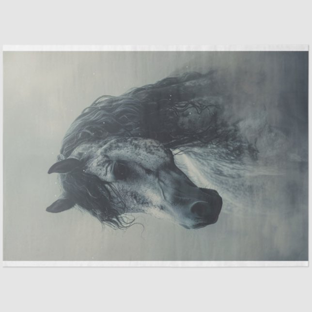 Papel De Seda Cavalo Árabe na Nuvem de Névoa (Frente )