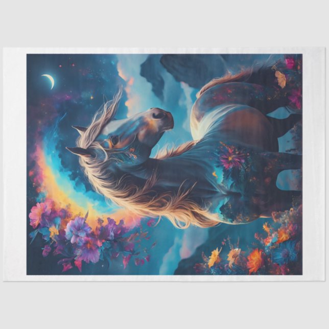 Papel De Seda Cavalo Arco-Íris Floral (Frente )