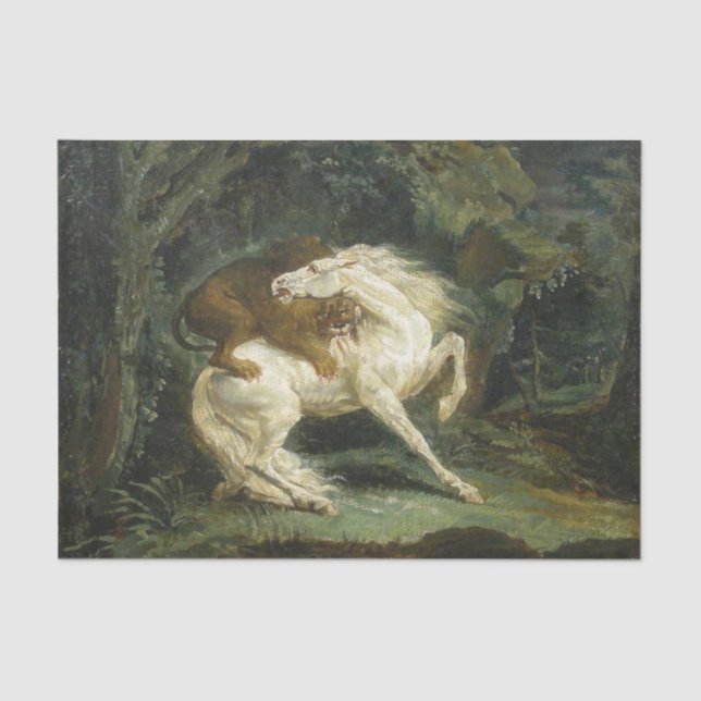 Papel De Seda Cavalo Atacado por um Leão (por Théodore Géricault (Frente )