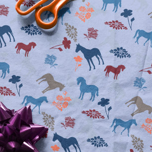 Papel De Seda Cavalo Azul E Flor