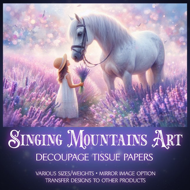 Papel De Seda Cavalo Branco e Rapariga na Decoupage das Lavandas (Criador carregado)