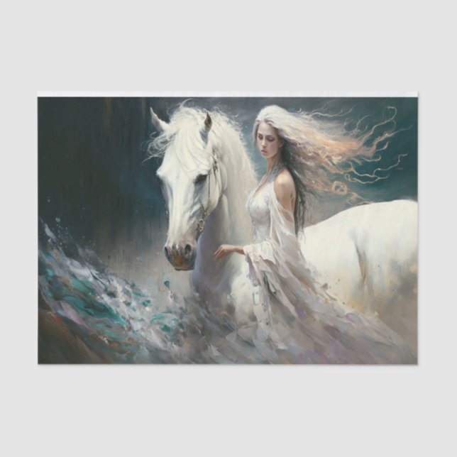 Papel De Seda Cavalo Branco e Senhora (Frente )