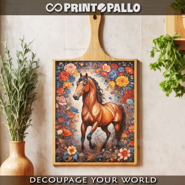 Papel De Seda Cavalo castanho acanhado em fundo de flores (Criador carregado)
