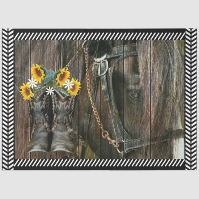 Papel De Seda Cavalo Cowboy Boots Girassóis Flores Rústicas Cons (Frente )