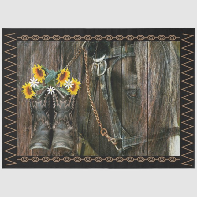 Papel De Seda Cavalo Cowboy Boots Girassóis Flores Rústicas Cons (Frente )