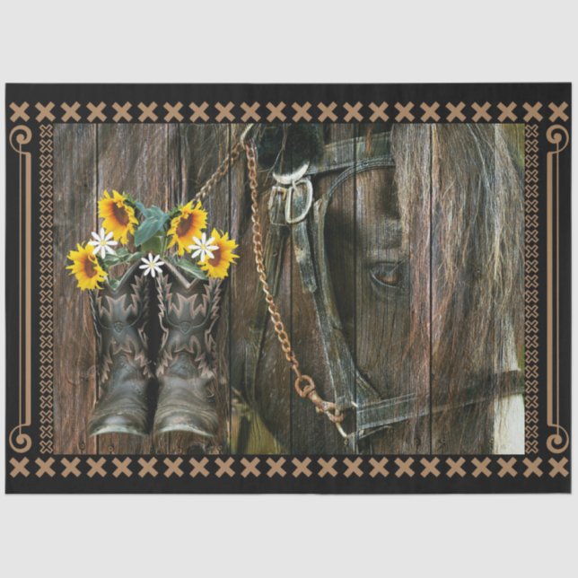 Papel De Seda Cavalo Cowboy Boots Girassóis Flores Rústicas Cons (Frente )