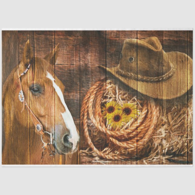 Papel De Seda Cavalo Cowboy Chapéu Laço Girassol Conselho (Frente )