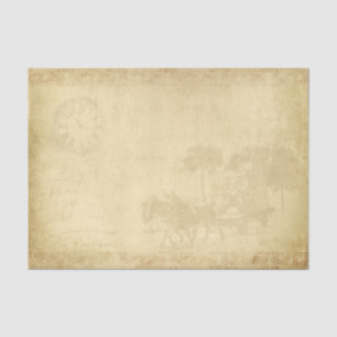 Papel De Seda Cavalo e Carruagem com Relógio no Fundo do Tom