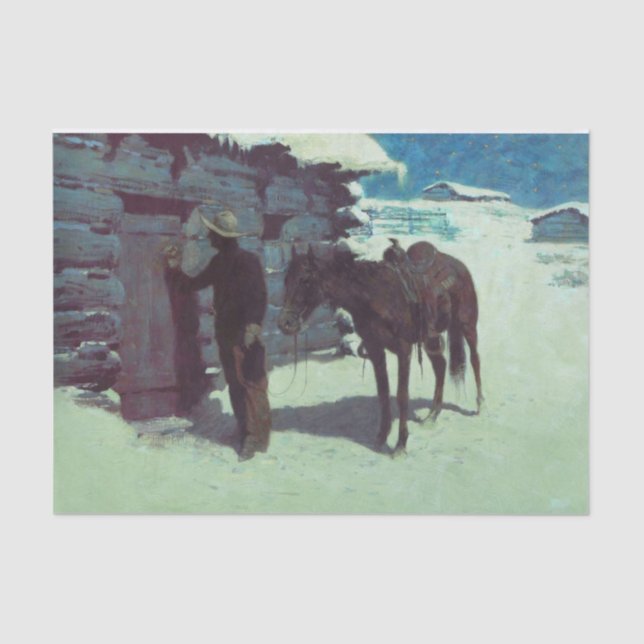 Papel De Seda Cavalo e vaqueiro de inverno neve (Frente )