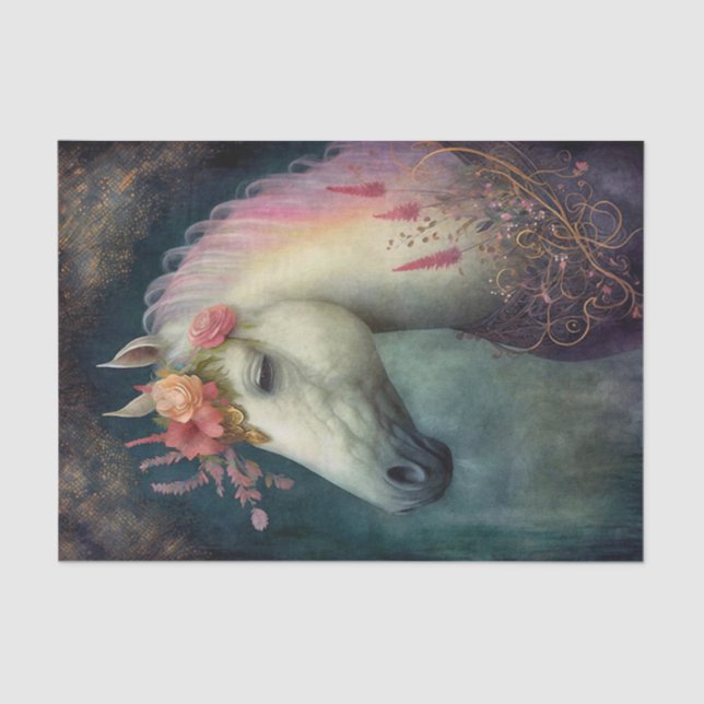 Papel De Seda Cavalo Floral Antiquado (Frente )