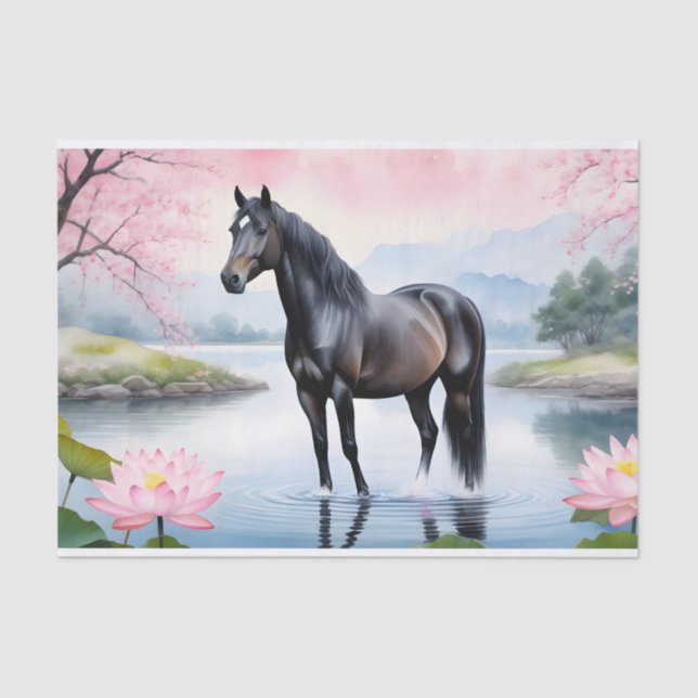 Papel De Seda Cavalo majestoso e beleza do lótus (Frente )