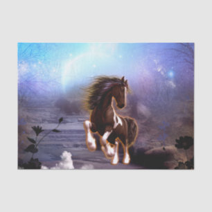 Papel De Seda Cavalo maravilhoso com a lua na noite