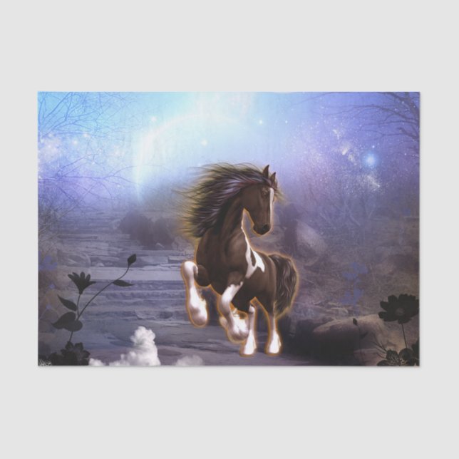 Papel De Seda Cavalo maravilhoso com a lua na noite (Frente )