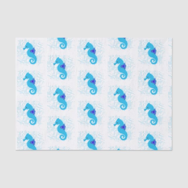 Papel De Seda Cavalo-Marinho Azul Em Fundo Distante (Frente )