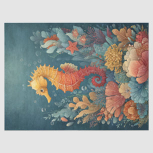 Papel De Seda Cavalo-marinho em meio a coral colorido