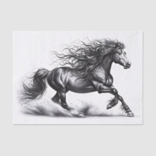 Papel De Seda Cavalo Mustang Elegante Decoupage Preto e Branco