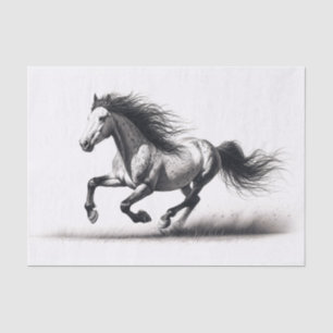 Papel De Seda Cavalo Mustang Selvagem Decoupage Preto e Branco