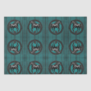 Papel De Seda Cavalo Negro Teal Equestre do País Ocidental