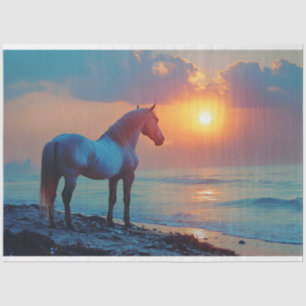 Papel De Seda Cavalo Observando o Pôr do Sol à Beira-Mar Decoupa
