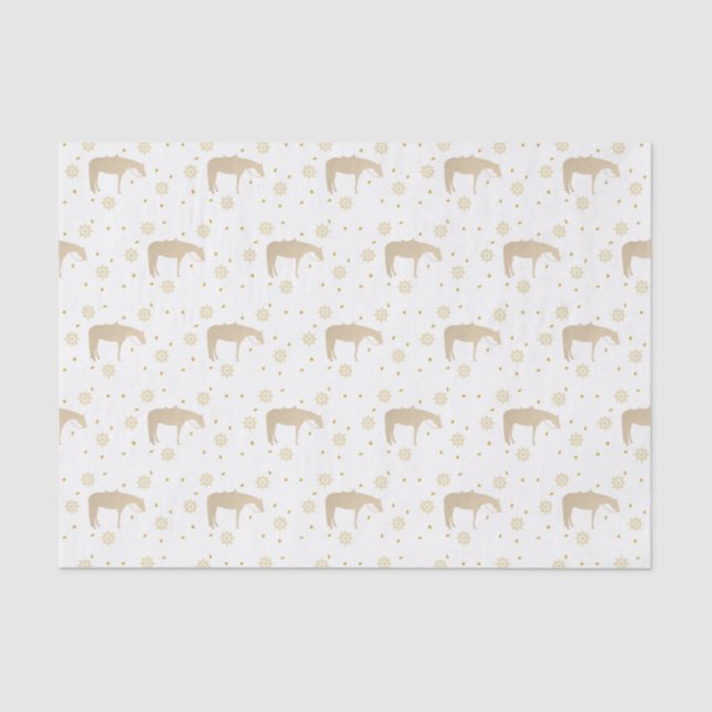 Papel De Seda Cavalo ocidental branco Dourado do pergaminho do (Frente )