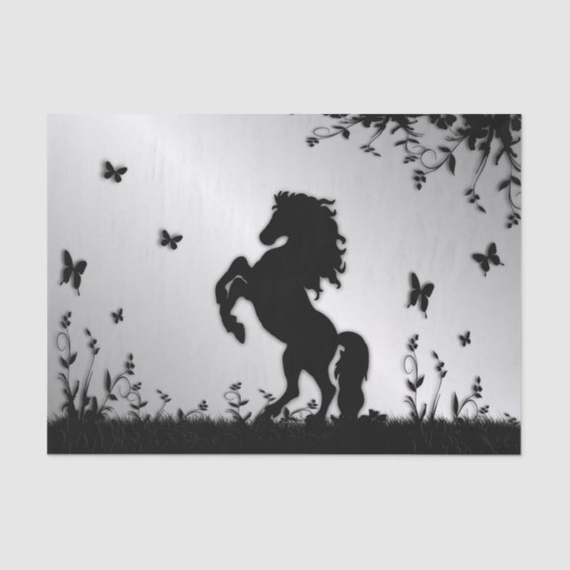 Papel De Seda Cavalo preto levantando (Frente )