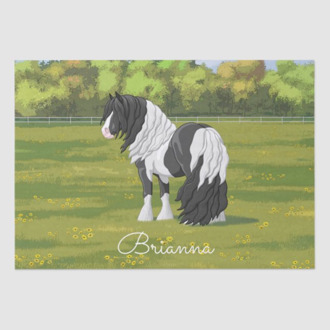 Papel De Seda Cavalo Preto Pinto Piebald Vanner (Frente )