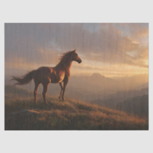 Papel De Seda Cavalo Selvagem Mustang Assistindo ao Pôr do Sol D