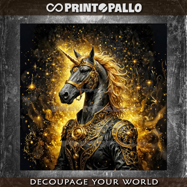 Papel De Seda Cavalo Unicórnio Steampunk em ouro (Criador carregado)