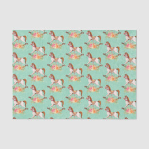 Papel De Seda Cavalo Vintage Rocking com Padrão de Buquê Flora