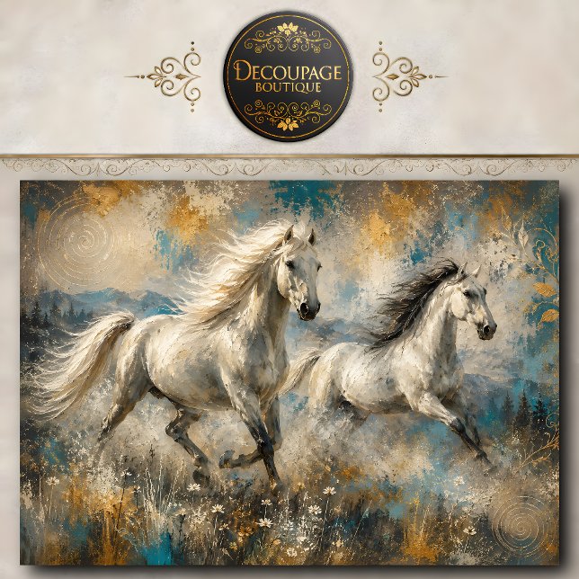 Papel De Seda Cavalos Brancos Correndo Pintura (Running White Horses Painting Tissue Paper)