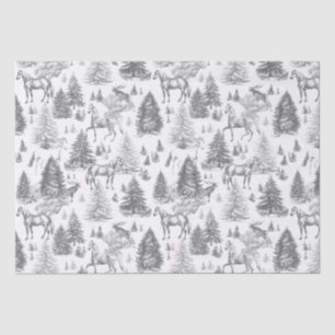 Papel De Seda Cavalos Brancos Elegantes de Vintage em Snow Woods